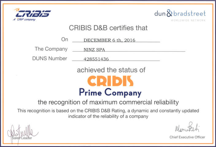 Certificate Cribis Prime Company