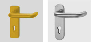 Colored and stainless steel door handles